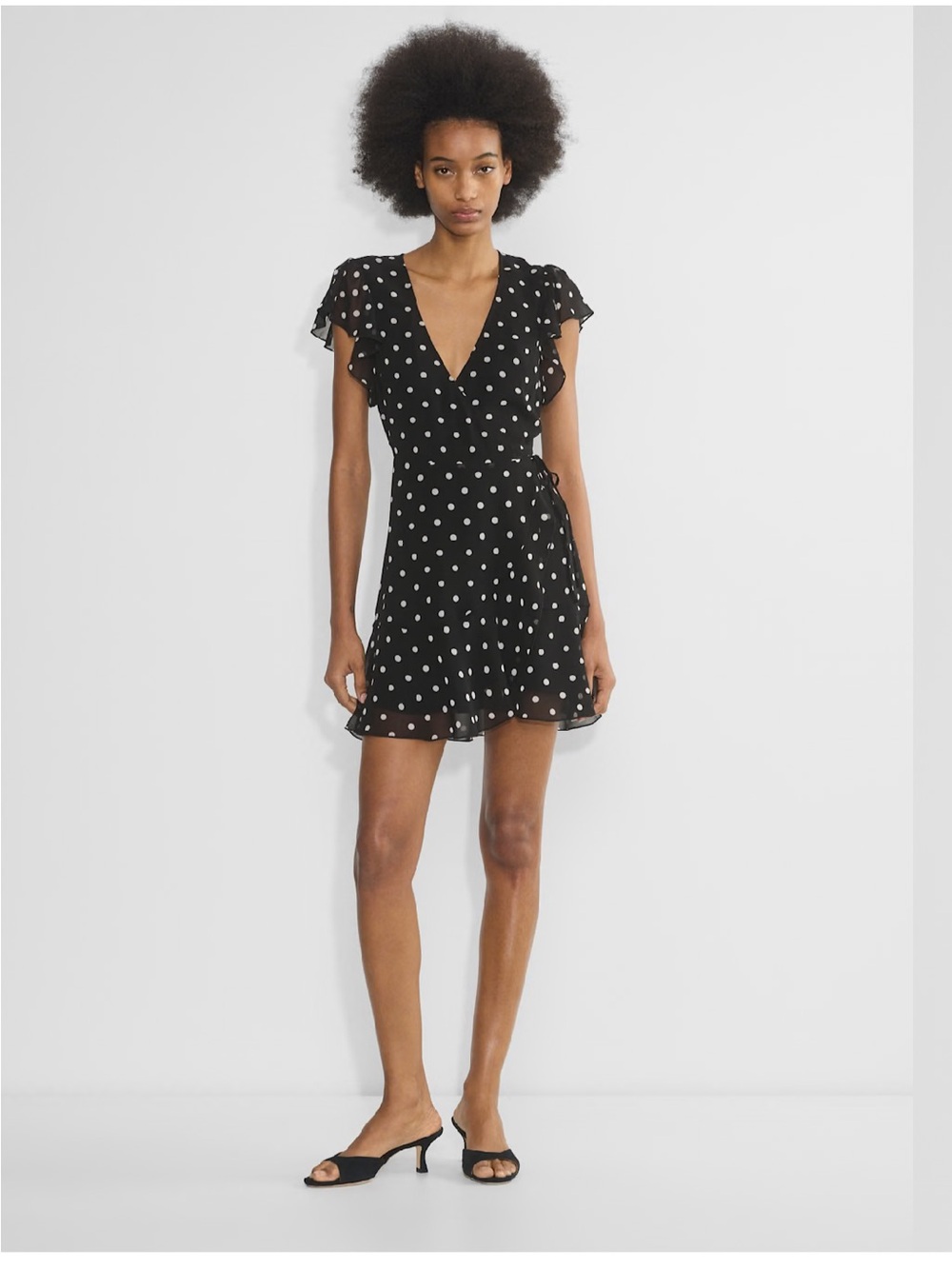 Aritzia Wilfred Lawn Dress Black Polka Dot Chiffon Mini Dress L